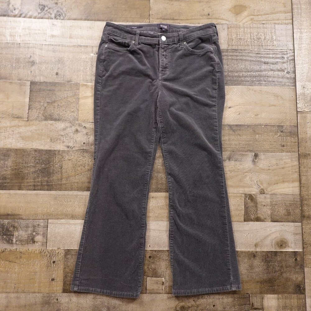NYDJ Corduroy Flare Pants Women's 8 Charcoal Gray Lift Tuck Tech